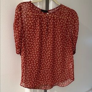 J. Crew Red Floral Sheer Blouse